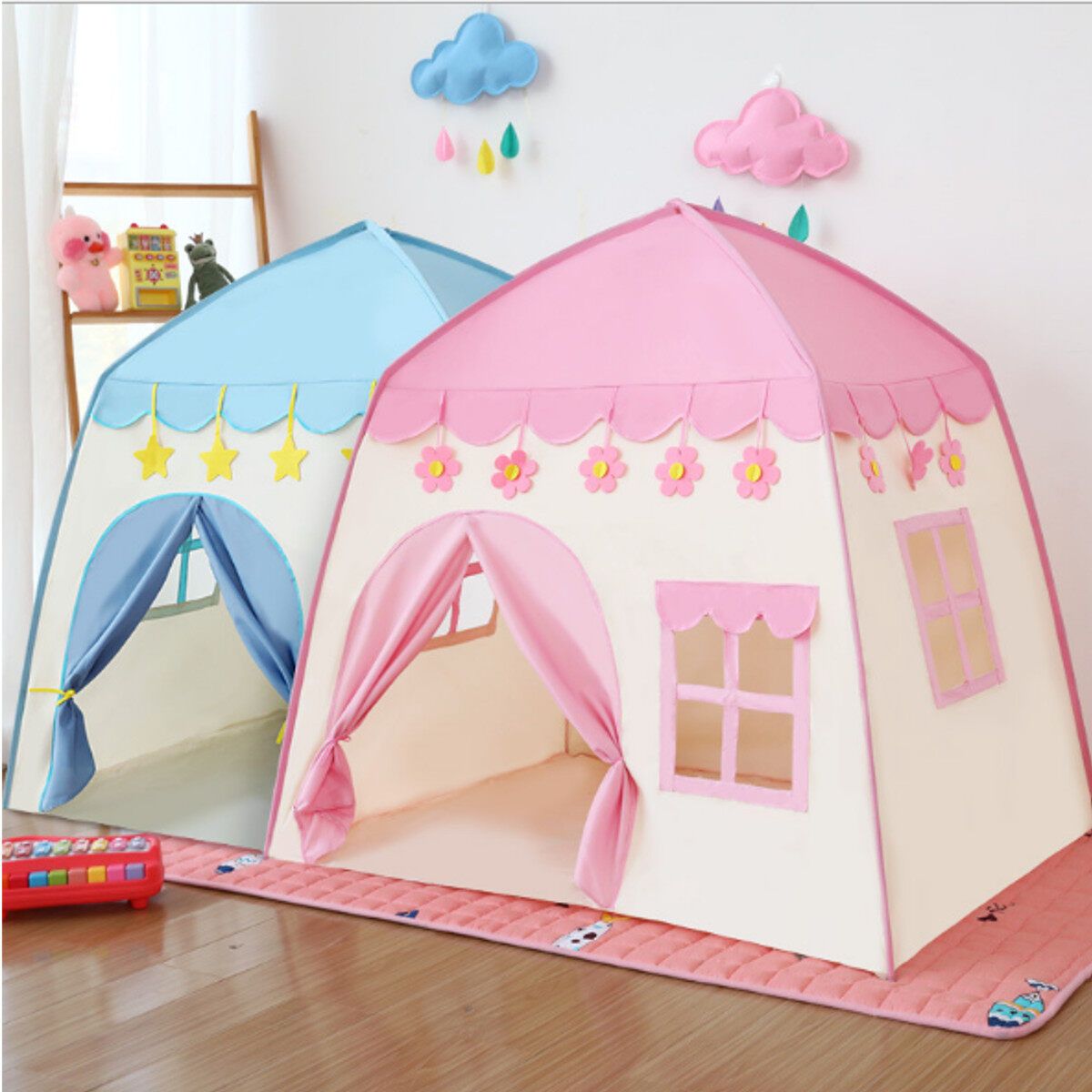 Kids Tent Playhouse Play Teepee Indoor Outdoor Developmental Castle Children Xmas Toys Gift Boys Girls Pink