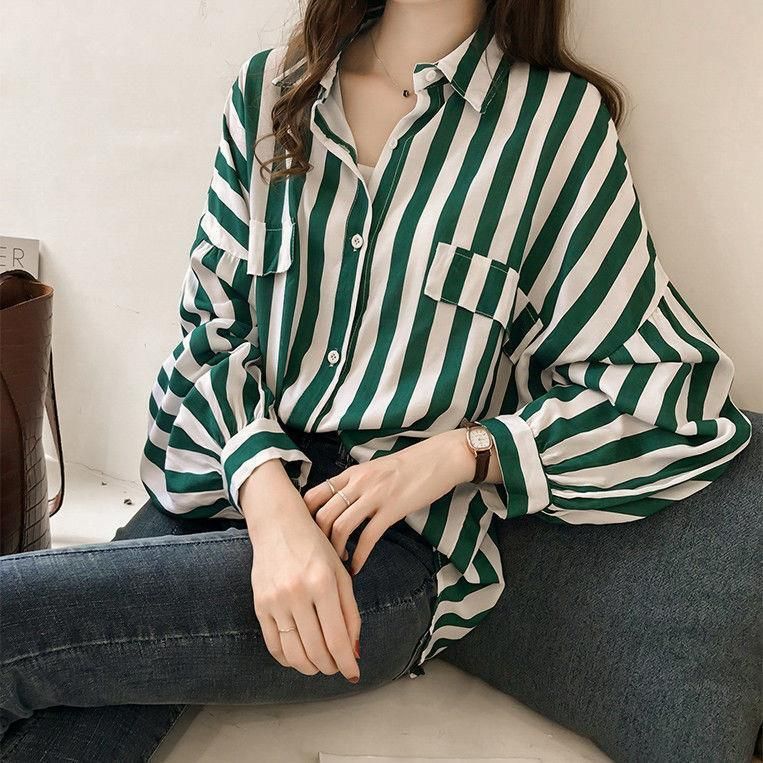Early Autumn Women's Clothing New 2021 Hong Kong Style Loose plus Size BF Striped Shirt Women's Long Sleeve Chic Top Thin Coat