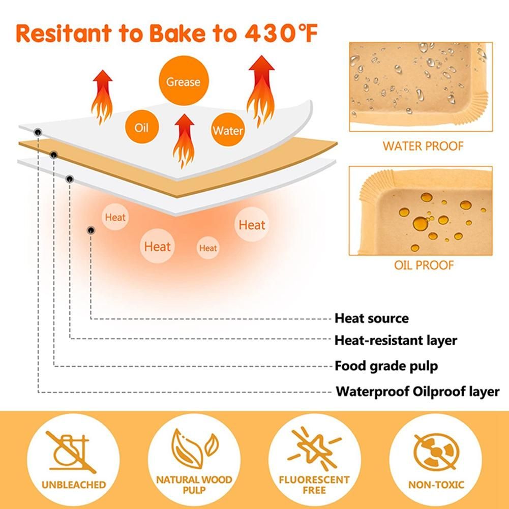 50Pcs Rectangle Disposable Airfryer Baking Paper Liner