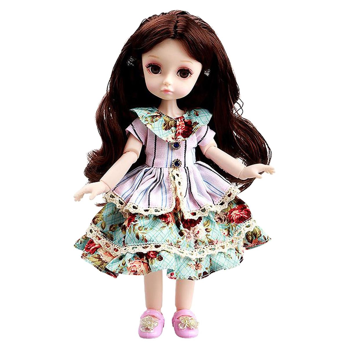 Girl Dolls 10" Jointed Doll DIY Toy With Skirt 4D Eyes Green