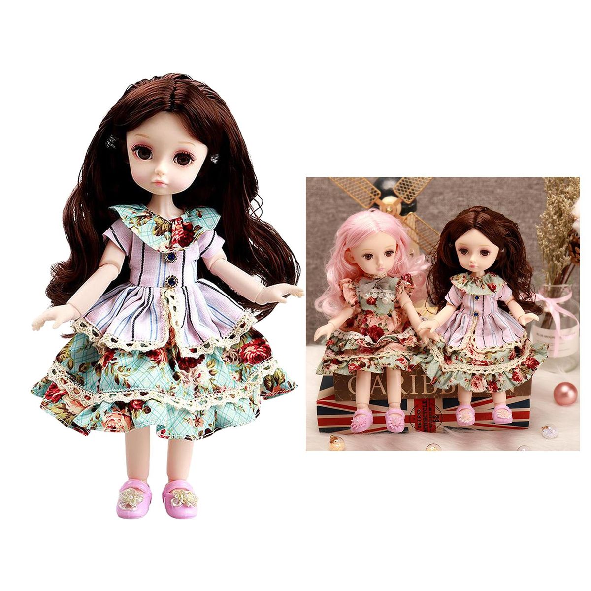 Girl Dolls 10" Jointed Doll DIY Toy With Skirt 4D Eyes Green