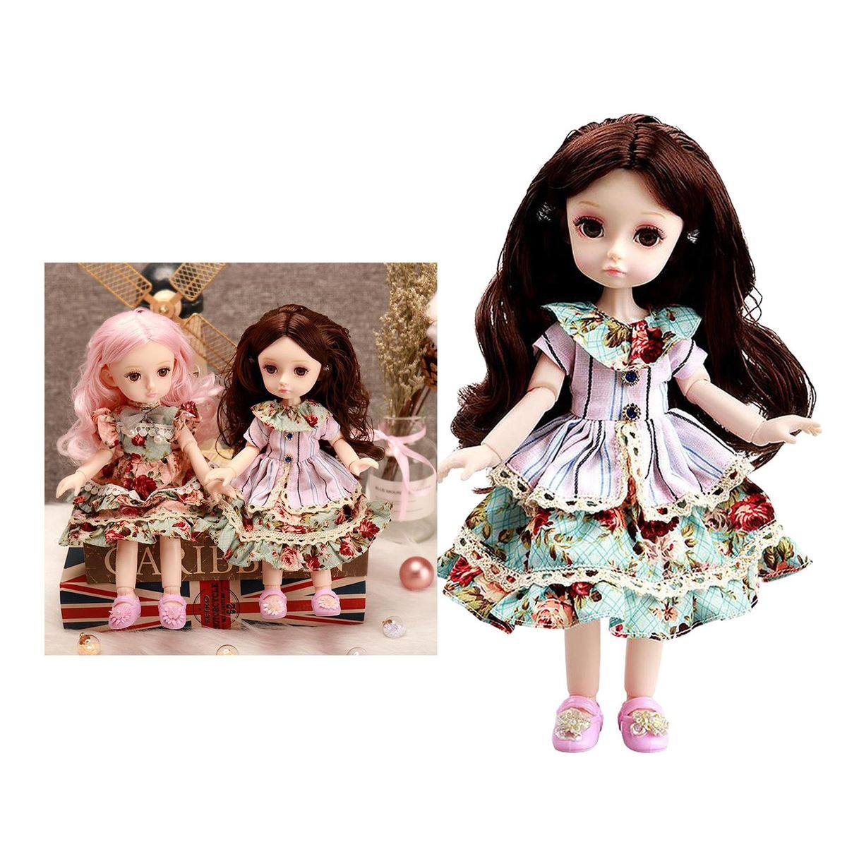 Girl Dolls 10" Jointed Doll DIY Toy With Skirt 4D Eyes Green