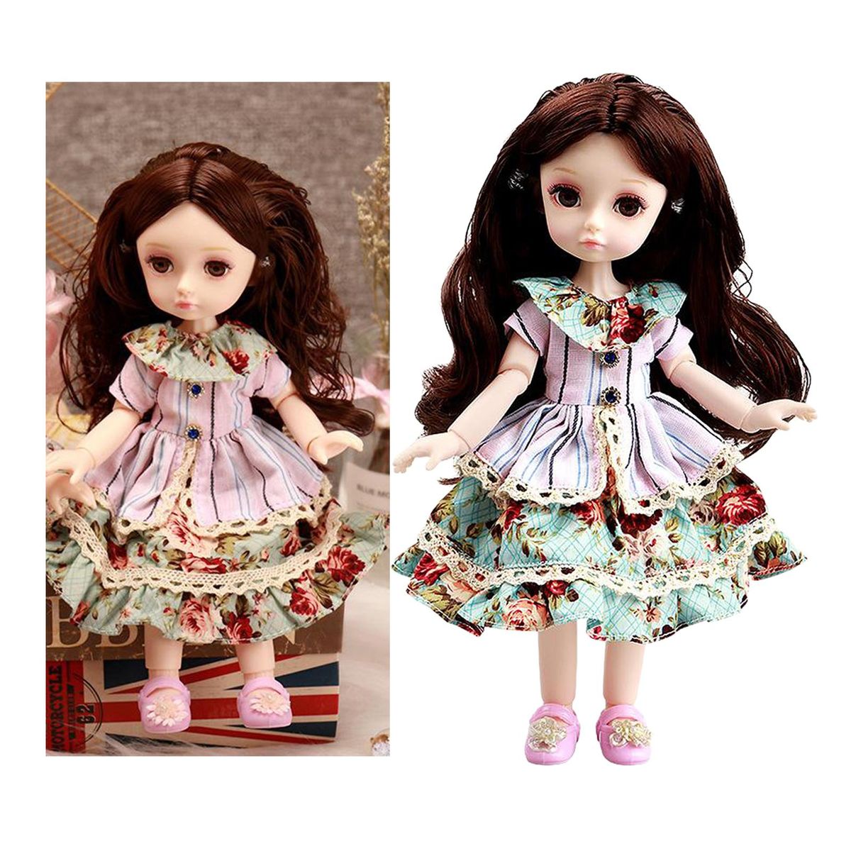 Girl Dolls 10" Jointed Doll DIY Toy With Skirt 4D Eyes Green