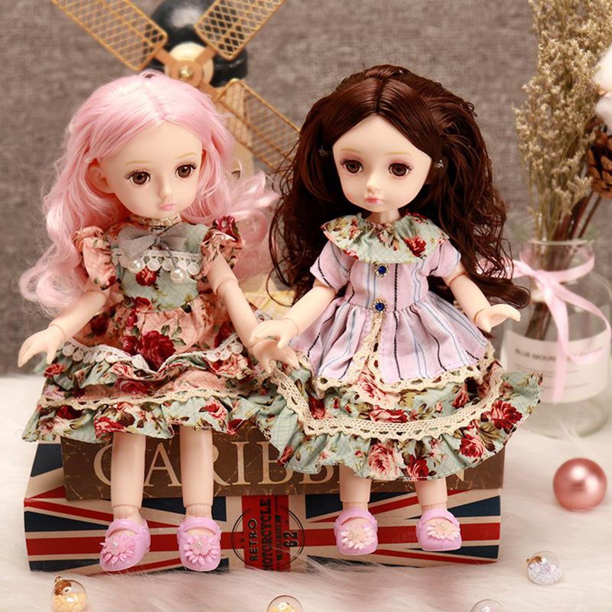 Girl Dolls 10" Jointed Doll DIY Toy With Skirt 4D Eyes Green