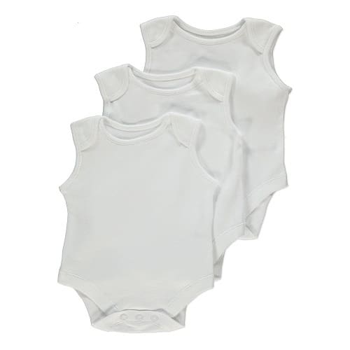 3 Pack Sleeveless Baby Bodysuits - White