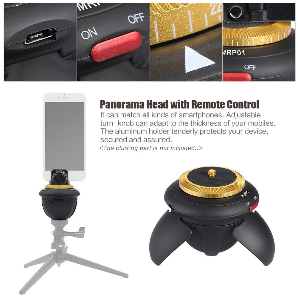 Mini Electric Panorama Head 360° Rotation Time Lapse Tripod Head for Selfie Stick Smartphones for GoPro Action Camera Pocket Camera Micro SLR Camera