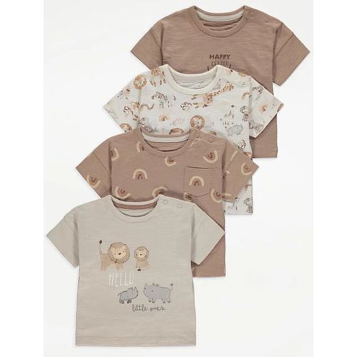 4 Pack Boys Assorted Design Safari And Rainbow Prints T-Shirts