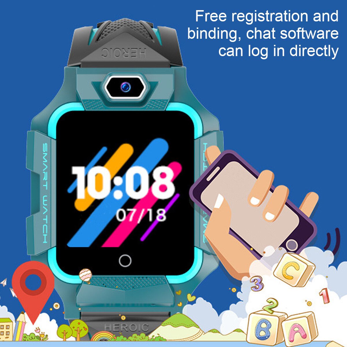 Smart Watch Phone IBS Position Tracker SOS Call Gifts For Child Kids Anti-lost Blue