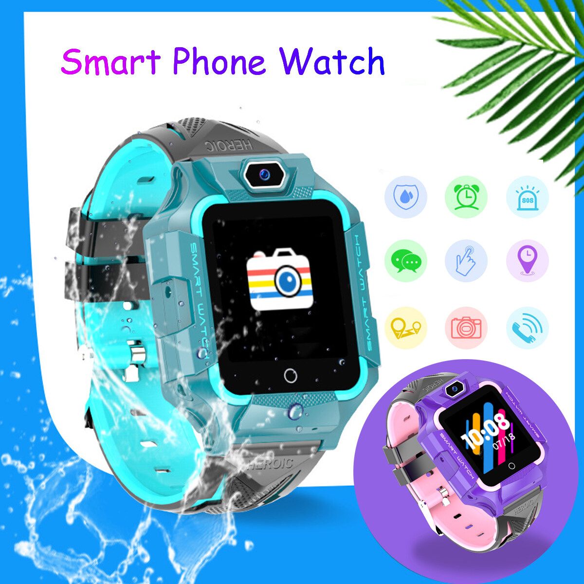 Smart Watch Phone IBS Position Tracker SOS Call Gifts For Child Kids Anti-lost Blue