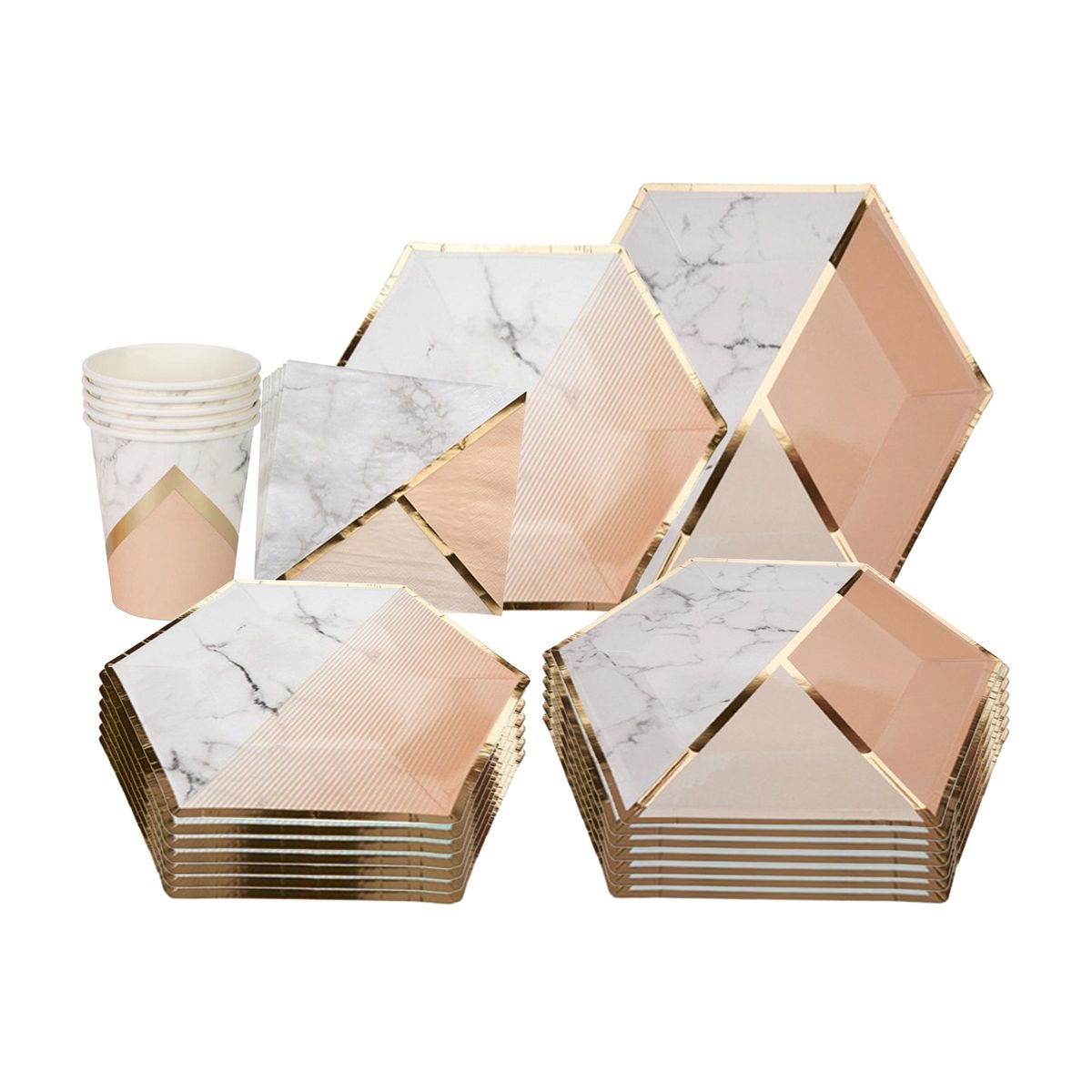 Disposable Tableware Set For 8 Guests Marble Pattern