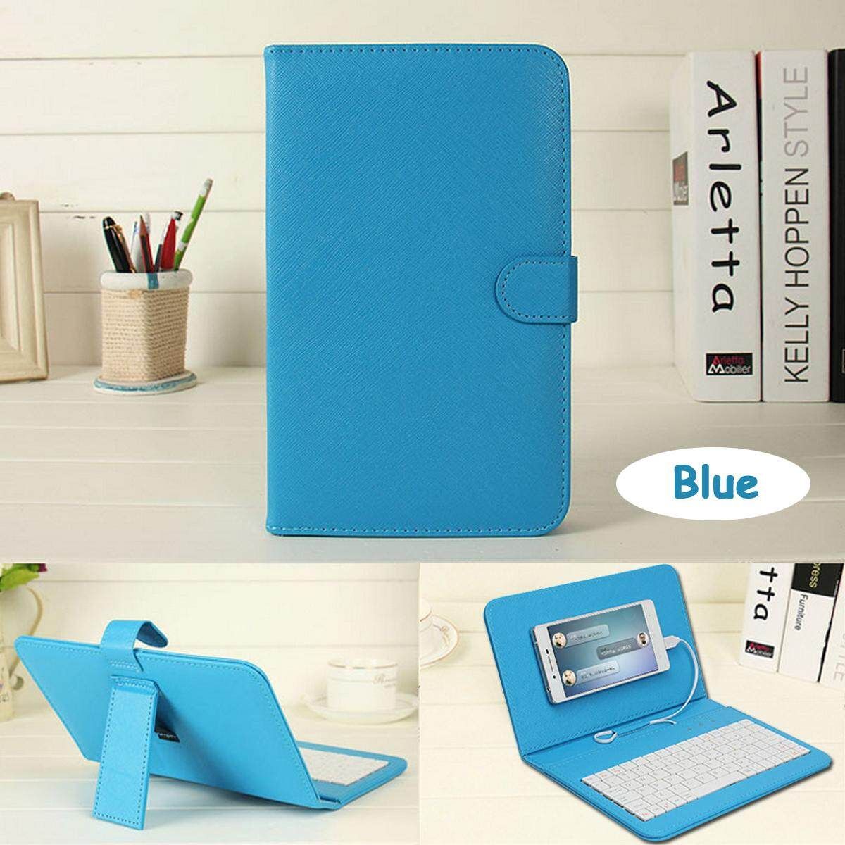 General Wired Keyboard Flip Case For Andriod Mobile Phone 4.2''-6.5'' Blue