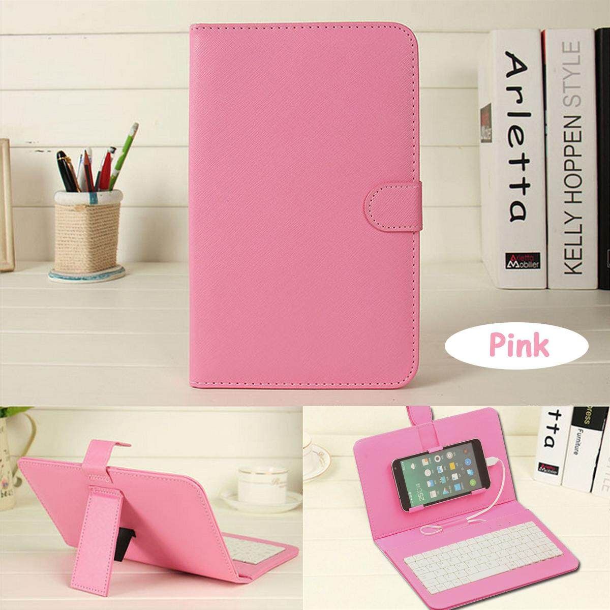 General Wired Keyboard Flip Case For Andriod Mobile Phone 4.2''-6.5'' Pink (pink)