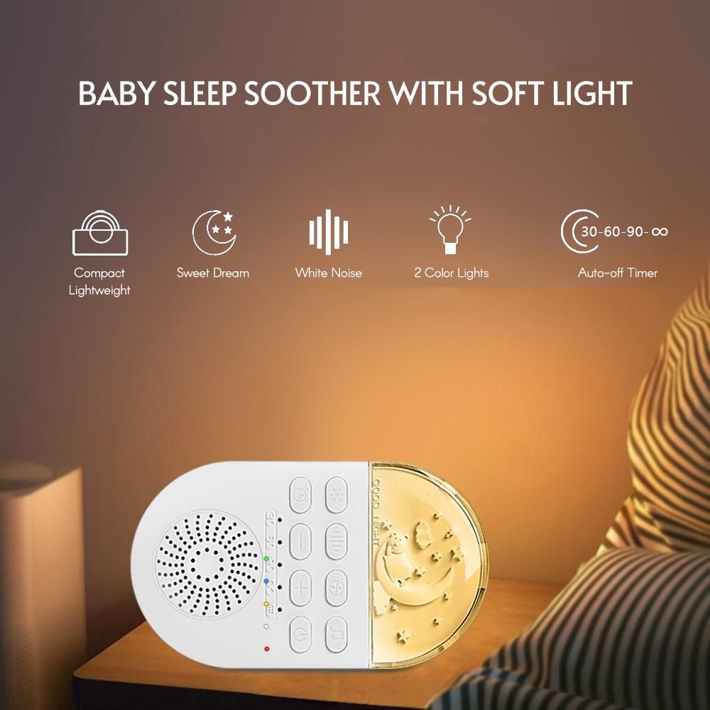 White Noise Sound Machine Baby Sleep Soother with Soft Warm Light/ White Light 24 Soothing Sounds Timers Natural Sound Machine with Lanyard for Babyroom Bedroom On-the-Go Travel