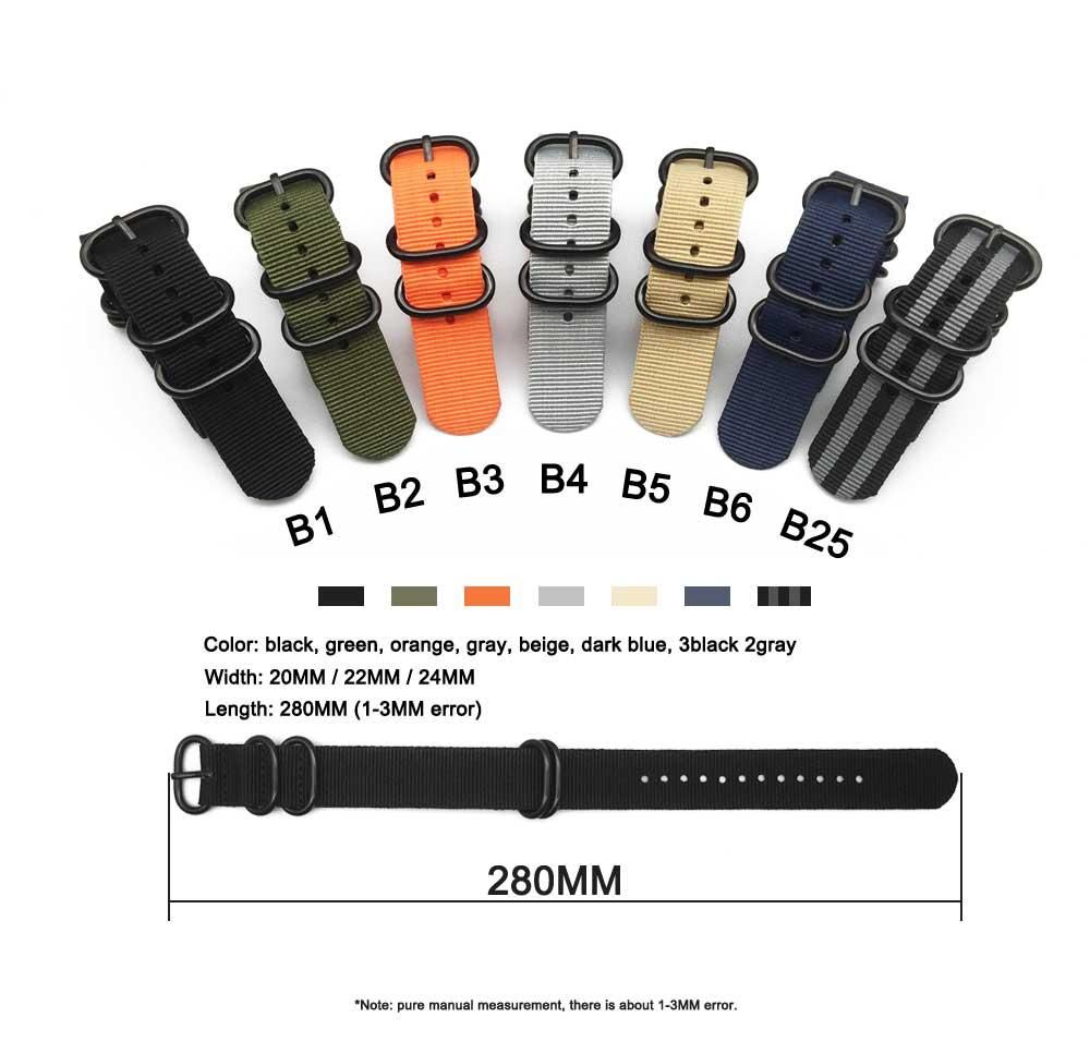 Brand heavy duty nylon strap 20mm 22mm 24mm Zulu watch band ring buckle for Seiko No. 5 citizen Casio seagull canvas belt