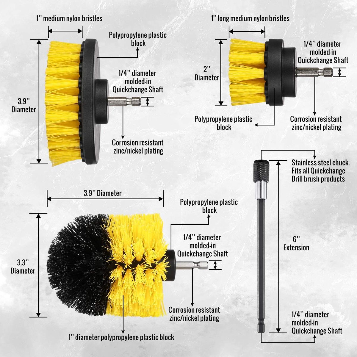 4Pcs Combinate Drill Brush Power Scrubbing Brush Drill Spin Scrubber Electric Cleaning Brush Fixing for Car Bathroom Wooden Floor Laundry Room Cleaning