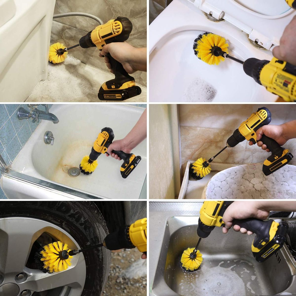 4Pcs Combinate Drill Brush Power Scrubbing Brush Drill Spin Scrubber Electric Cleaning Brush Fixing for Car Bathroom Wooden Floor Laundry Room Cleaning