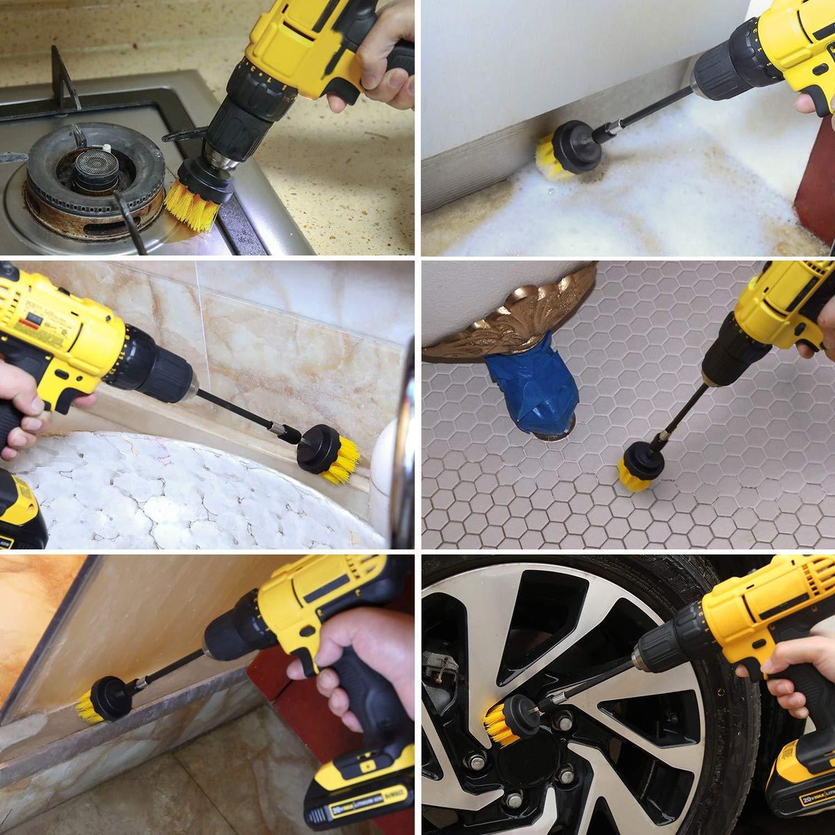 4Pcs Combinate Drill Brush Power Scrubbing Brush Drill Spin Scrubber Electric Cleaning Brush Fixing for Car Bathroom Wooden Floor Laundry Room Cleaning