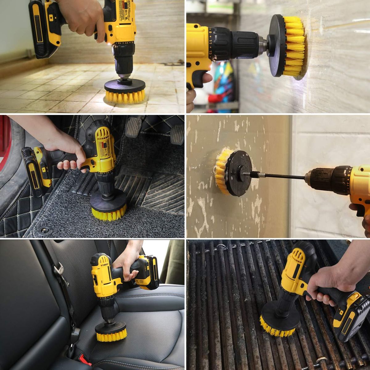 4Pcs Combinate Drill Brush Power Scrubbing Brush Drill Spin Scrubber Electric Cleaning Brush Fixing for Car Bathroom Wooden Floor Laundry Room Cleaning