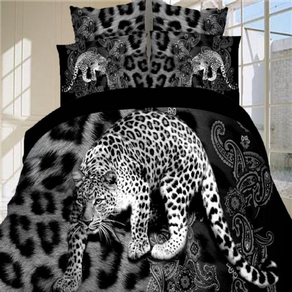 3D Black Leopard Animal Twin Bedding Pillowcase Quilt Duvet Bed Sheet Cover Set
