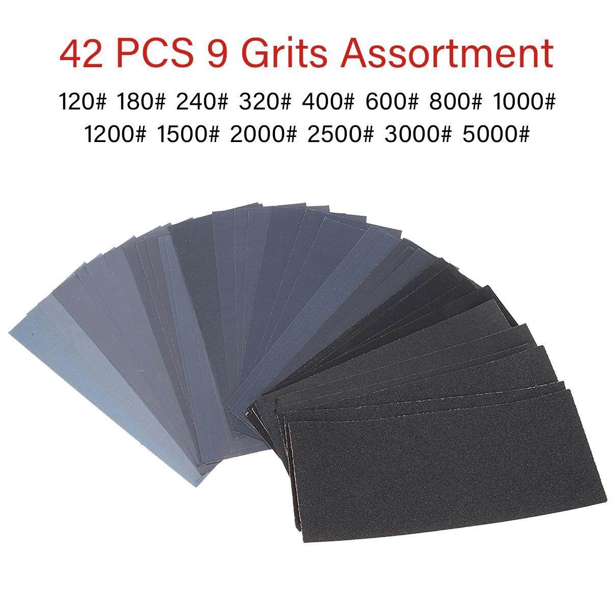 42Pcs 120-5000 Grit Sandpaper Wet Dry Assorted Wood Smooth Machine Sanding Handmake Metal Wood Plastic Porcelain Walls Glass