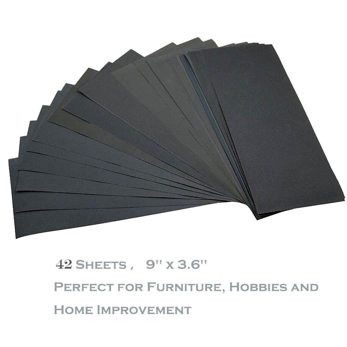 42Pcs 120-5000 Grit Sandpaper Wet Dry Assorted Wood Smooth Machine Sanding Handmake Metal Wood Plastic Porcelain Walls Glass