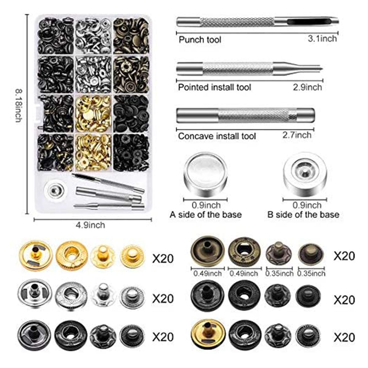 240 Sets Leather Rivets Double Cap Rivet Tubular 4 Colors 2
