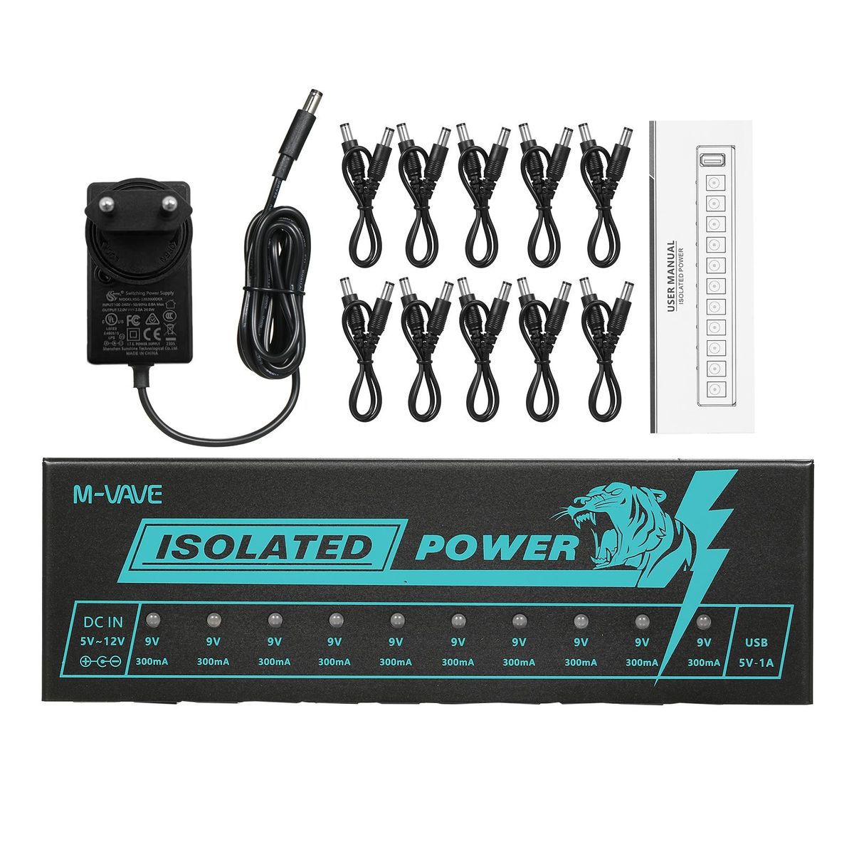 M-VAVE Guitar Pedal Power Guitar Effector Power Supply 10 Isolated DC Output Isolated Power