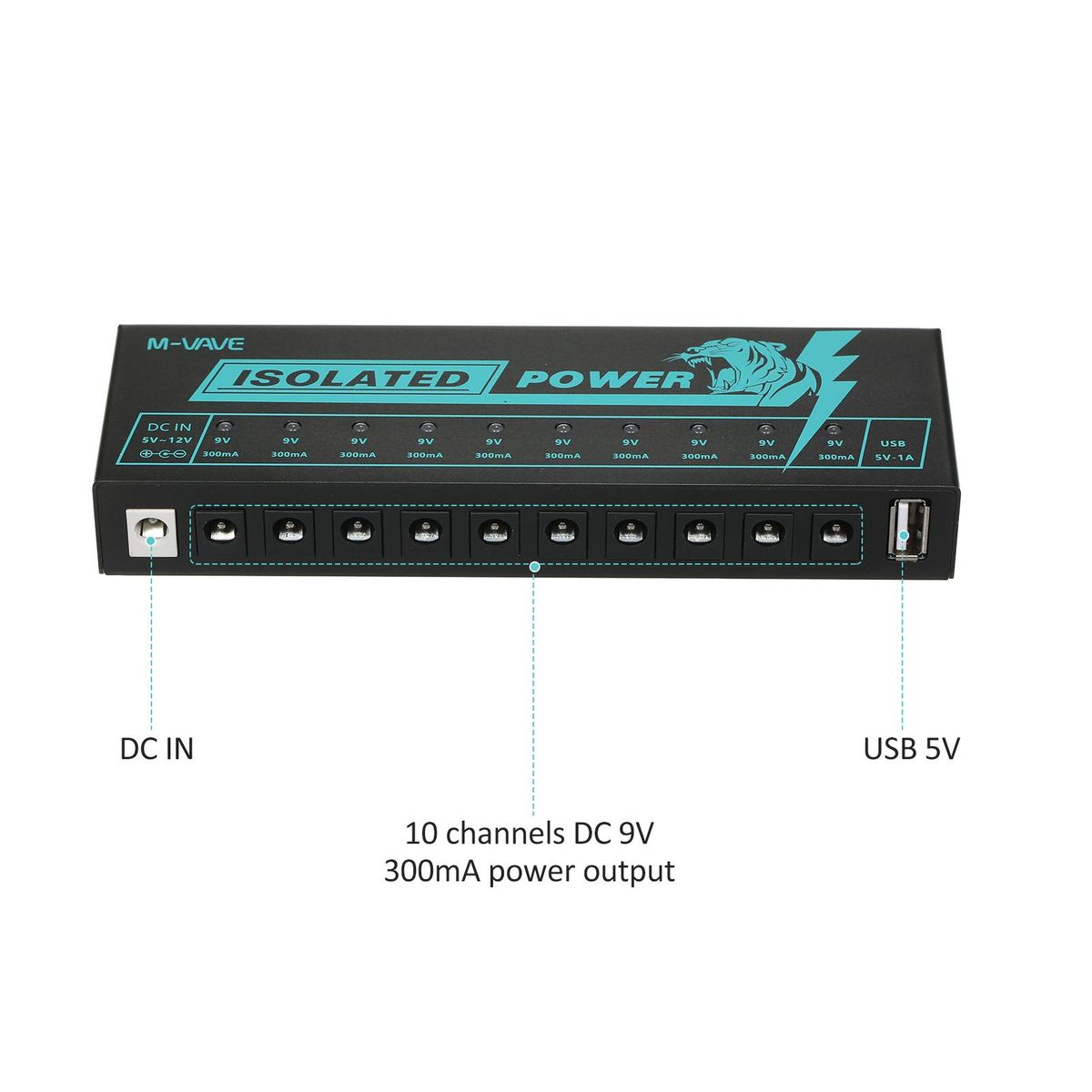 M-VAVE Guitar Pedal Power Guitar Effector Power Supply 10 Isolated DC Output Isolated Power