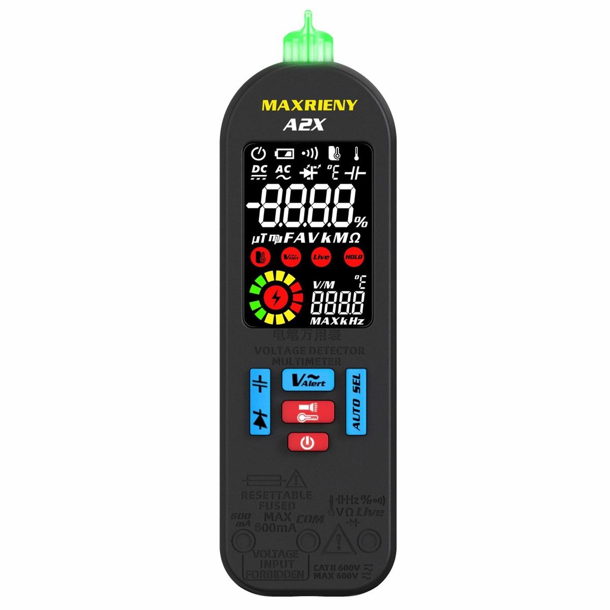 MAXRIENY Automatic Anti-Burn Intelligent Digital Multimeter Non Contact Voltage Detector Smart Voltmeter Resistance Frequency Continuity V-Alert Live Wire Voltage Tester with Carrying Case