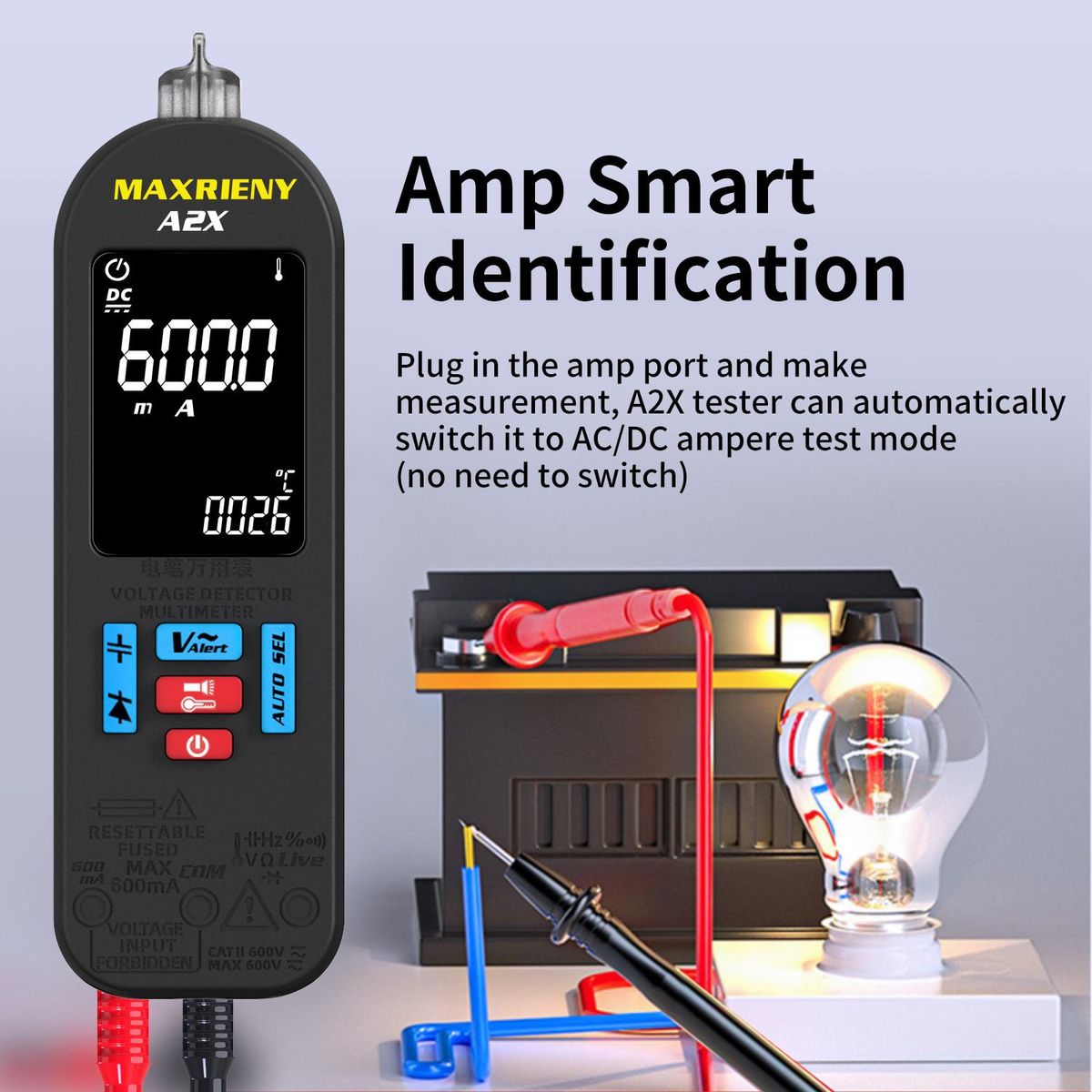 MAXRIENY Automatic Anti-Burn Intelligent Digital Multimeter Non Contact Voltage Detector Smart Voltmeter Resistance Frequency Continuity V-Alert Live Wire Voltage Tester with Carrying Case