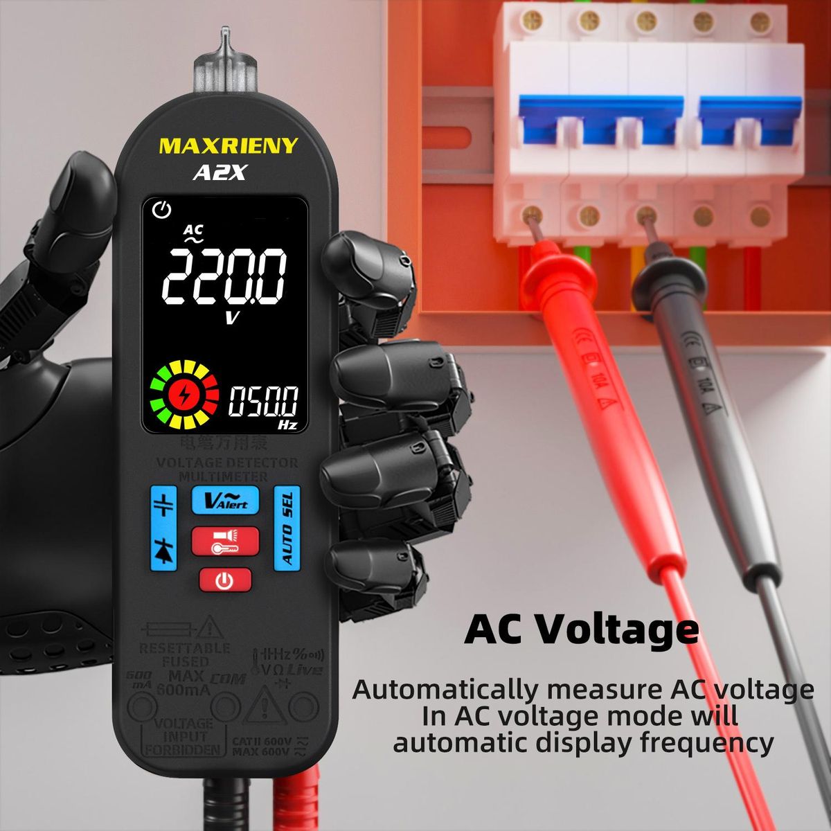 MAXRIENY Automatic Anti-Burn Intelligent Digital Multimeter Non Contact Voltage Detector Smart Voltmeter Resistance Frequency Continuity V-Alert Live Wire Voltage Tester with Carrying Case