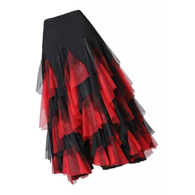360° Swing Milk Silk Latin Tango Rumba Cha Cha Dance Dress Black Red
