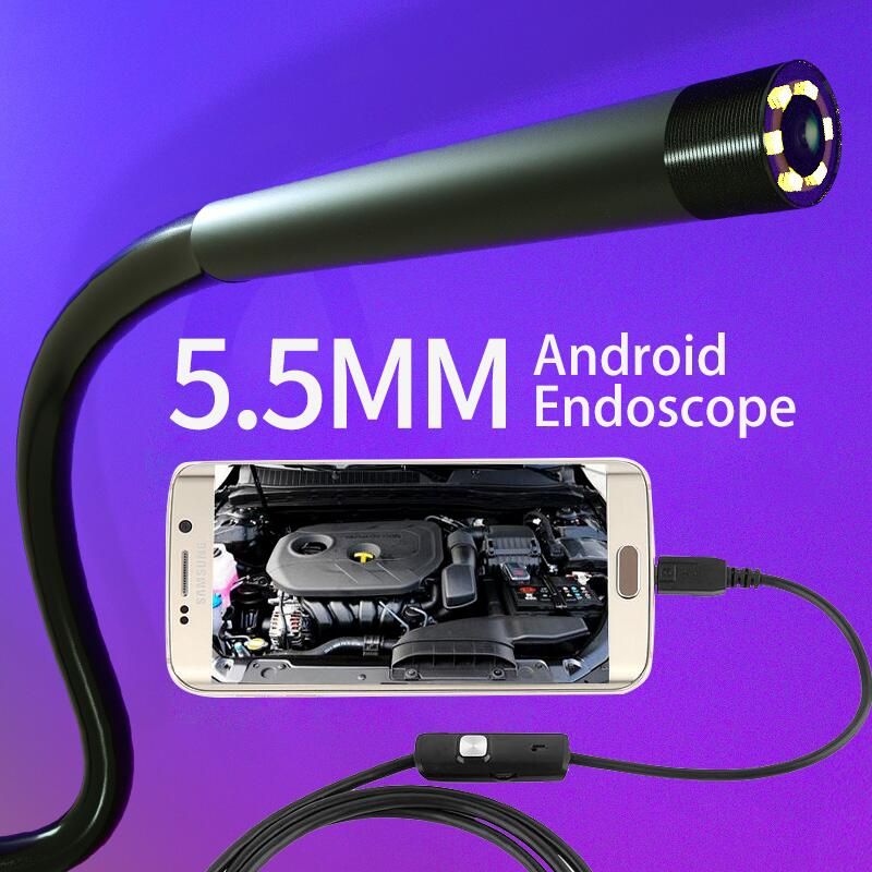 Mobile Phone Endoscope 5.5mm Android Sewer Borescope 6 Led Adjustable Lights  Usb Endoscopic Car Engine Inspect Mini Camera-hard Cable-5.5mm