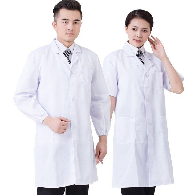 Unisex Lab Coat Doctor Scientist Lab Long White Jacket Coat Hospital Women Men Fancy Dress Doctor Costume White