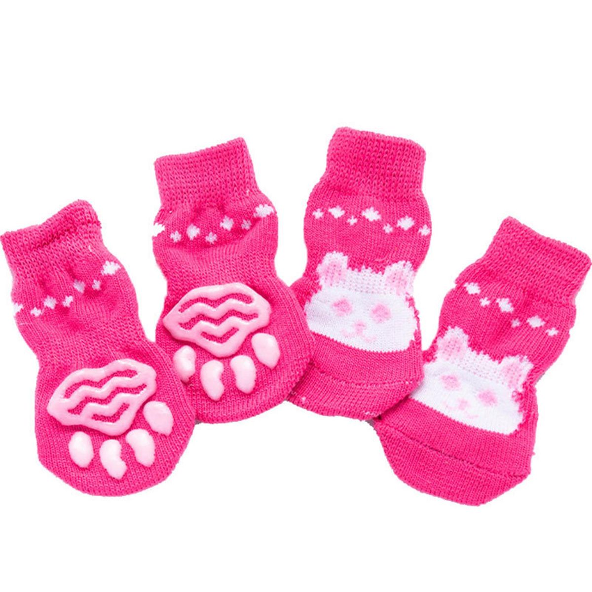 4Pcs Cats Dogs Cotton Warm Anti-Slip Cartoon-Pink Rabbit