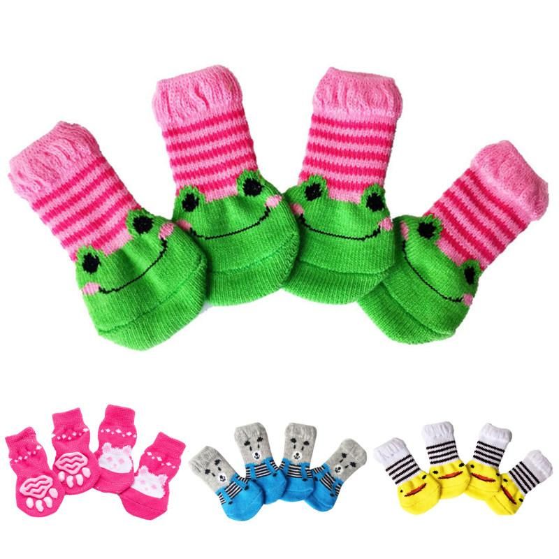 4Pcs Cats Dogs Cotton Warm Anti-Slip Cartoon-Pink Rabbit