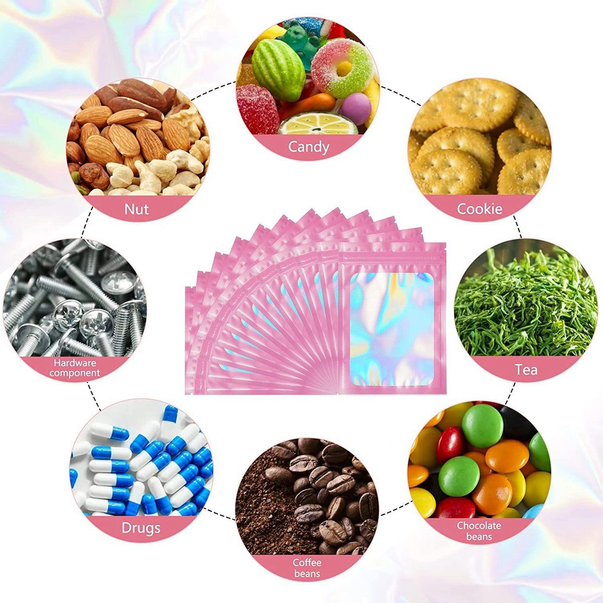 200 Pcs Smell Proof Mylar Bags Holographic Packaging Bags,