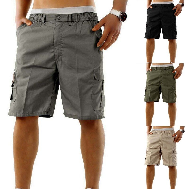 Multi Pocket Cargo Shorts Men Summer Loose Zipper Breeches Shorts Khaki Grey Plus Size  Short Pant