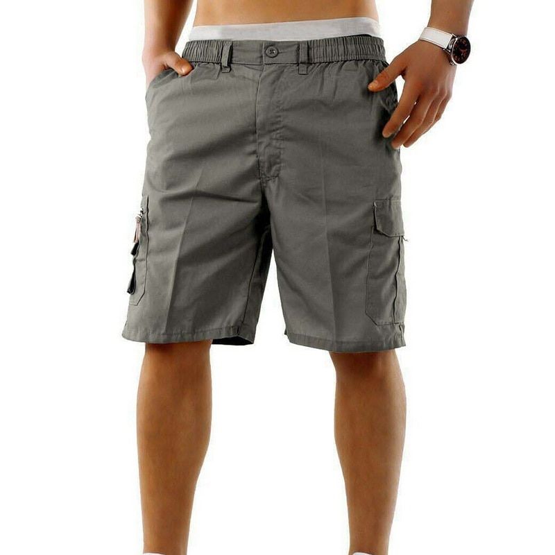 Multi Pocket Cargo Shorts Men Summer Loose Zipper Breeches Shorts Khaki Grey Plus Size  Short Pant