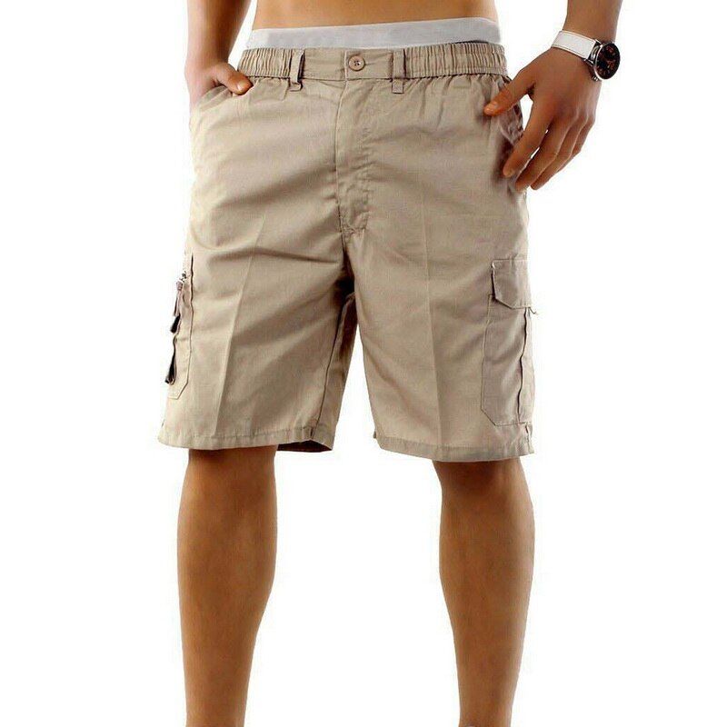 Multi Pocket Cargo Shorts Men Summer Loose Zipper Breeches Shorts Khaki Grey Plus Size  Short Pant