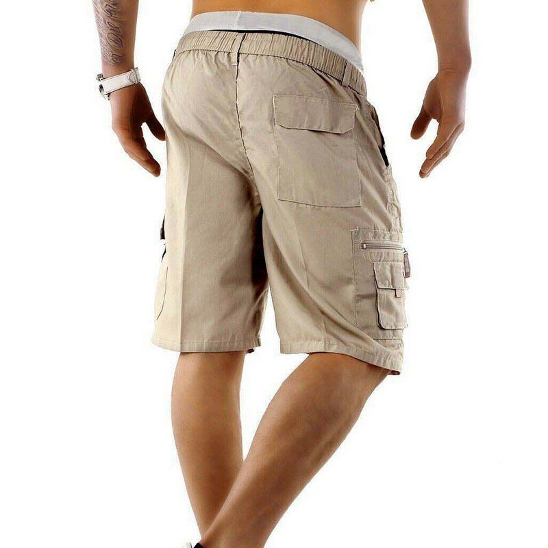Multi Pocket Cargo Shorts Men Summer Loose Zipper Breeches Shorts Khaki Grey Plus Size  Short Pant