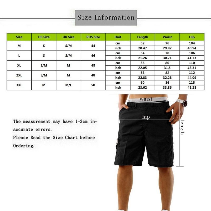 Multi Pocket Cargo Shorts Men Summer Loose Zipper Breeches Shorts Khaki Grey Plus Size  Short Pant