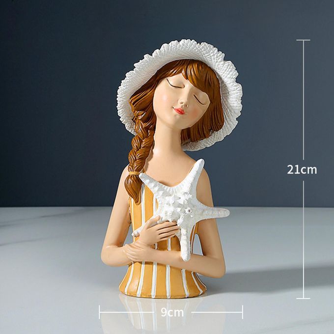 2pcs Resin Girl Figurines For Cabinets Bookshelf Desktop Dresser