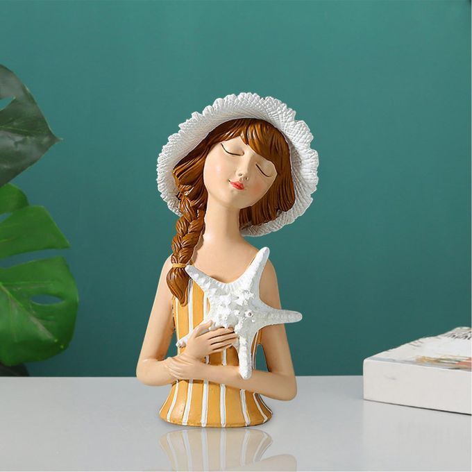 2pcs Resin Girl Figurines For Cabinets Bookshelf Desktop Dresser