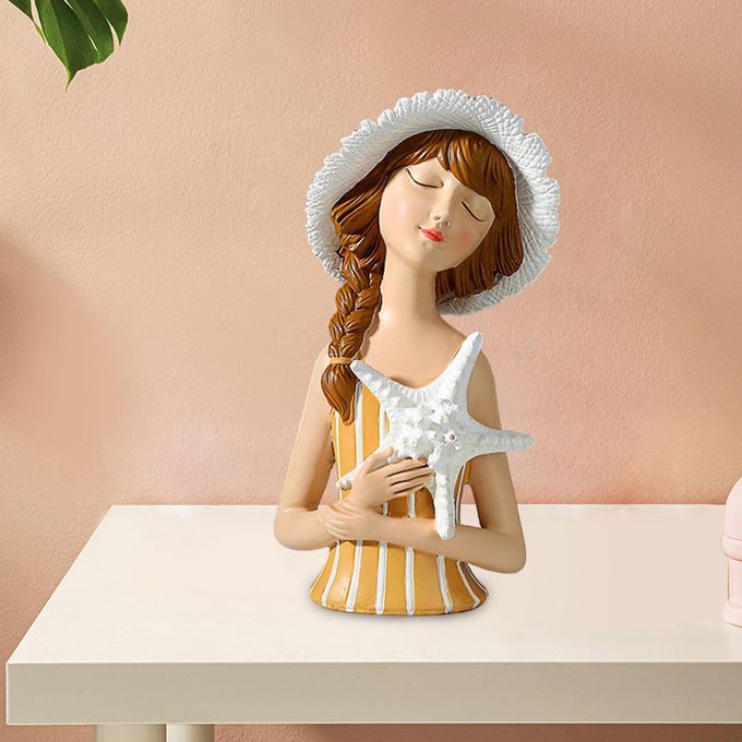 2pcs Resin Girl Figurines For Cabinets Bookshelf Desktop Dresser