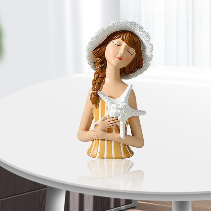 2pcs Resin Girl Figurines For Cabinets Bookshelf Desktop Dresser
