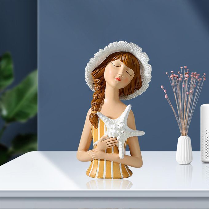 2pcs Resin Girl Figurines For Cabinets Bookshelf Desktop Dresser