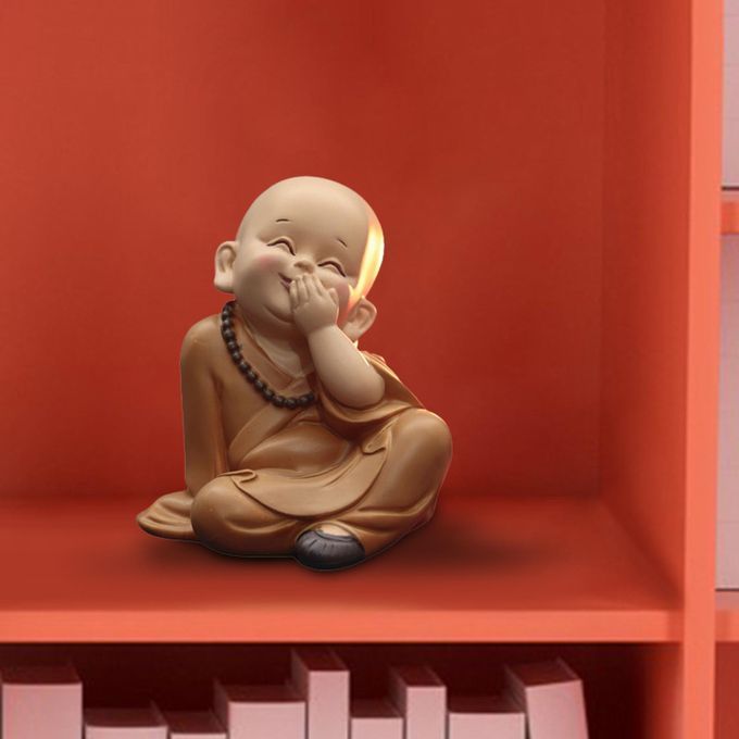 Small Buddha Statue Monk Figurine Baby Crafts Dolls Cover Mouth Laugh
