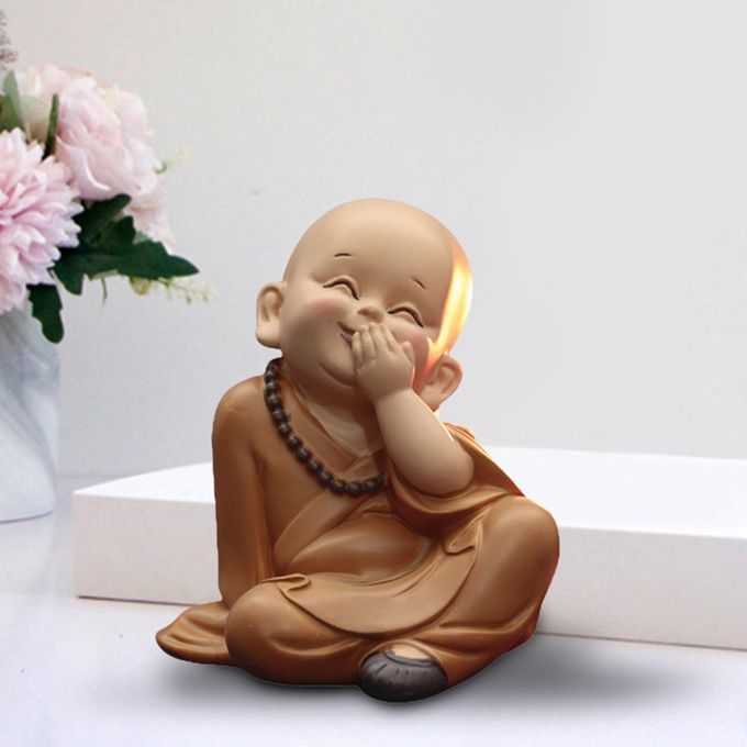 Small Buddha Statue Monk Figurine Baby Crafts Dolls Cover Mouth Laugh