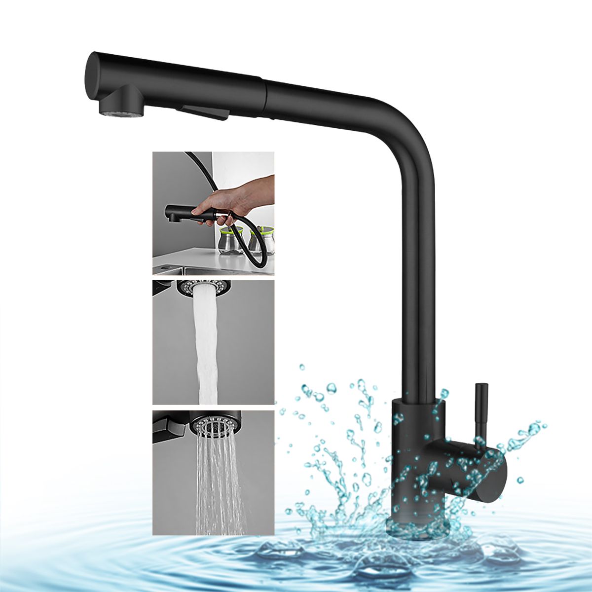 360°Swivel Pull Out Kitchen Faucets With 2 Spray Modes